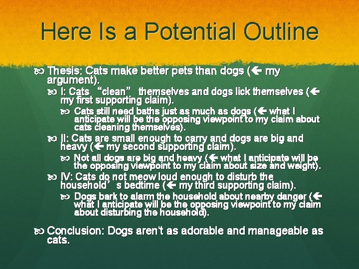 Here Is a Potential Outline Thesis: Cats make better pets than dogs ( my