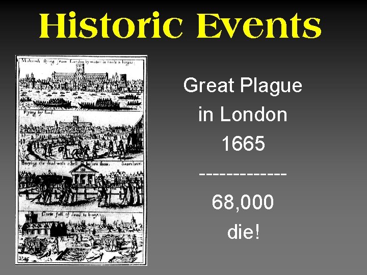 Historic Events Great Plague in London 1665 ------68, 000 die! 