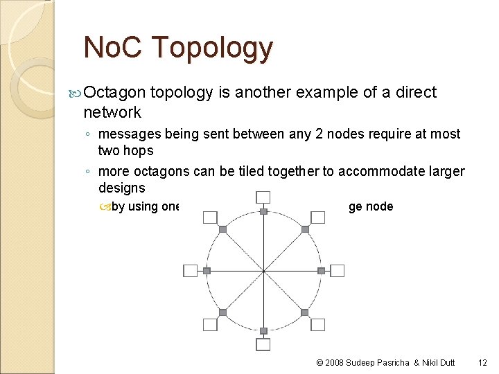 No. C Topology Octagon topology is another example of a direct network ◦ messages No. C Topology Octagon topology is another example of a direct network ◦ messages