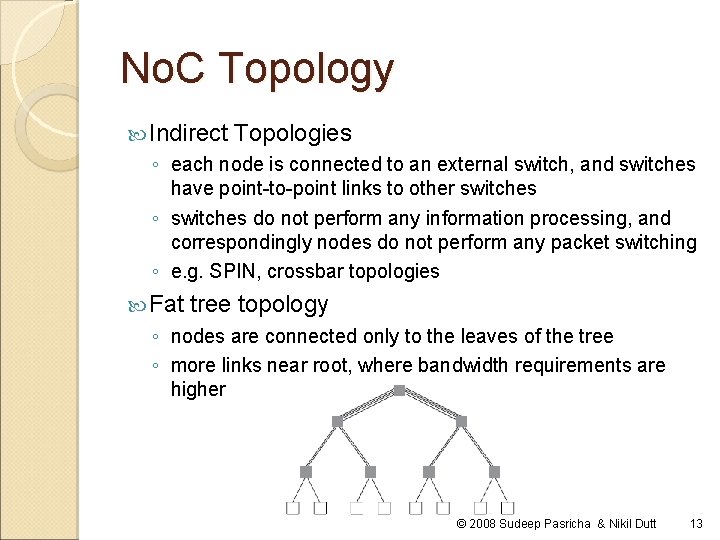 No. C Topology Indirect Topologies ◦ each node is connected to an external switch, No. C Topology Indirect Topologies ◦ each node is connected to an external switch,