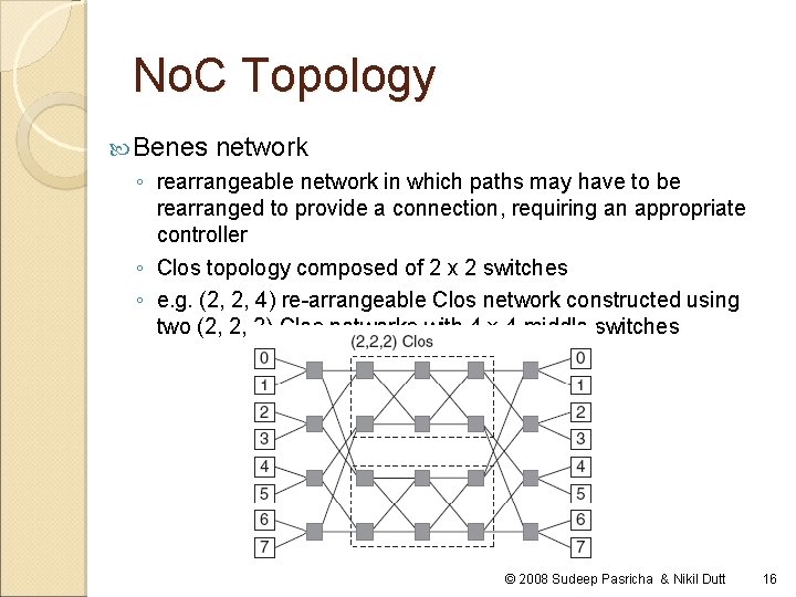 No. C Topology Benes network ◦ rearrangeable network in which paths may have to No. C Topology Benes network ◦ rearrangeable network in which paths may have to