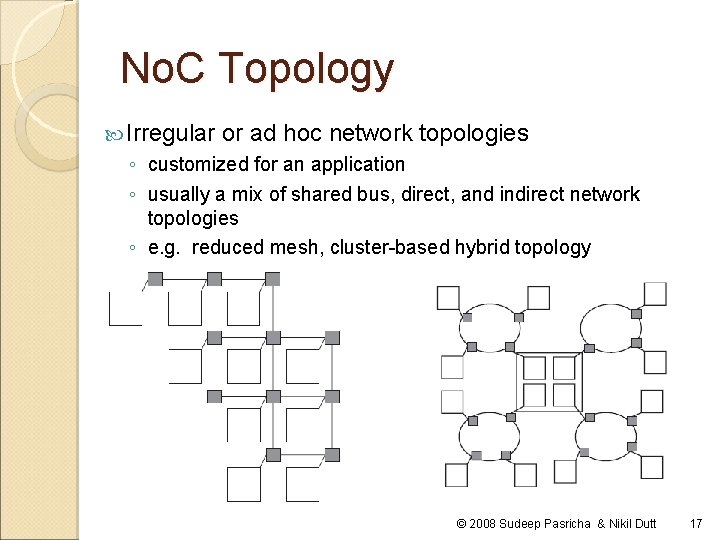 No. C Topology Irregular or ad hoc network topologies ◦ customized for an application No. C Topology Irregular or ad hoc network topologies ◦ customized for an application