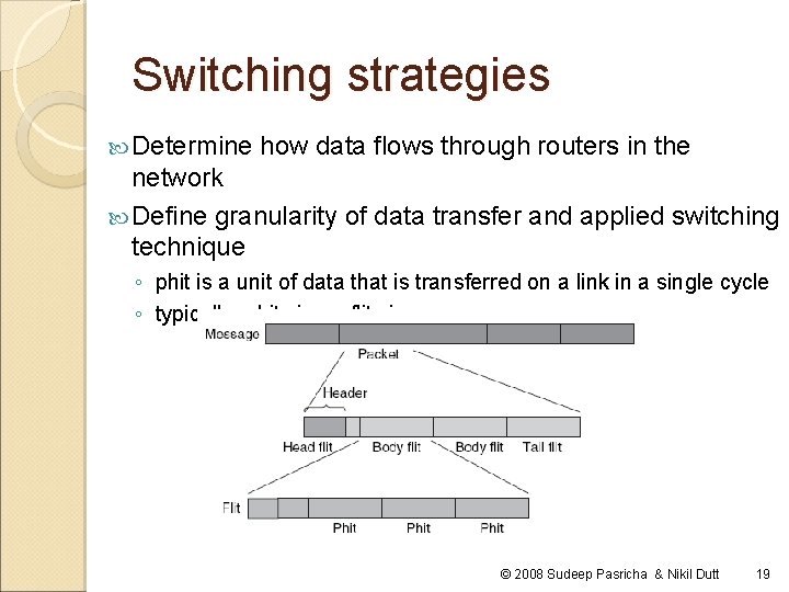 Switching strategies Determine how data flows through routers in the network Define granularity of Switching strategies Determine how data flows through routers in the network Define granularity of