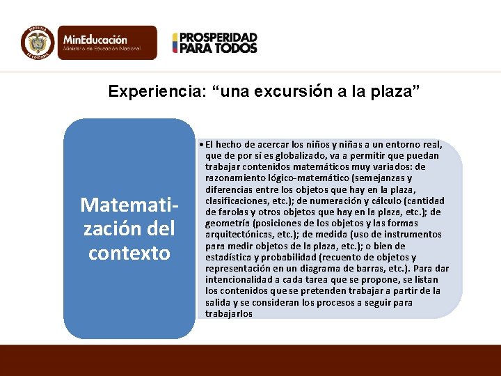 Experiencia: “una excursión a la plaza” Matematización del contexto • El hecho de acercar Experiencia: “una excursión a la plaza” Matematización del contexto • El hecho de acercar