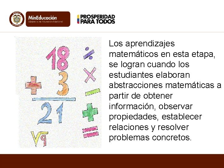 Los aprendizajes matemáticos en esta etapa, se logran cuando los estudiantes elaboran abstracciones matemáticas Los aprendizajes matemáticos en esta etapa, se logran cuando los estudiantes elaboran abstracciones matemáticas