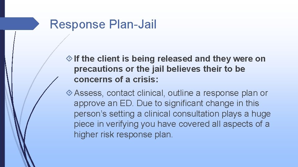 Response Plan-Jail If the client is being released and they were on precautions or