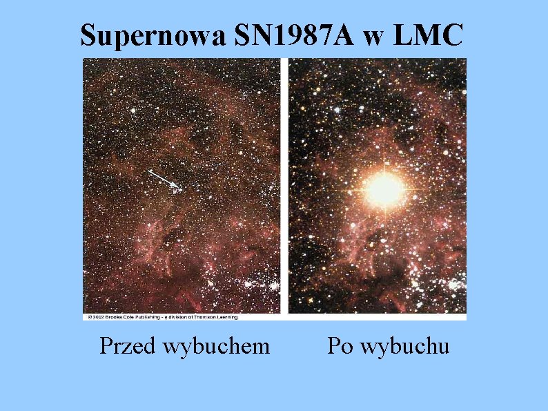 Supernowa SN 1987 A w LMC Przed wybuchem Po wybuchu 
