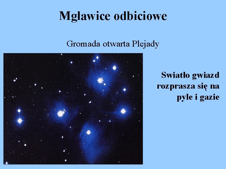 Mgławice odbiciowe Gromada otwarta Plejady Swiatło gwiazd rozprasza się na pyle i gazie 
