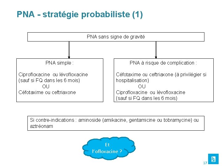 PNA - stratégie probabiliste (1) PNA sans signe de gravité PNA simple : Ciprofloxacine