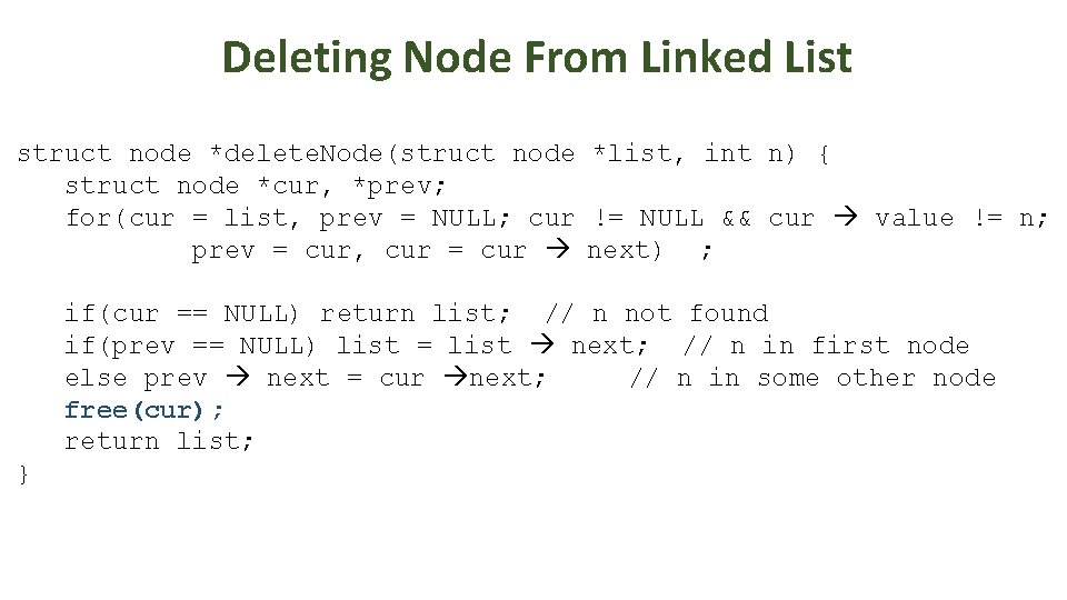 Deleting Node From Linked List struct node *delete. Node(struct node *list, int n) {