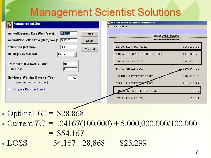 Management Scientist Solutions · · · Optimal TC = $28, 868 Current TC =.