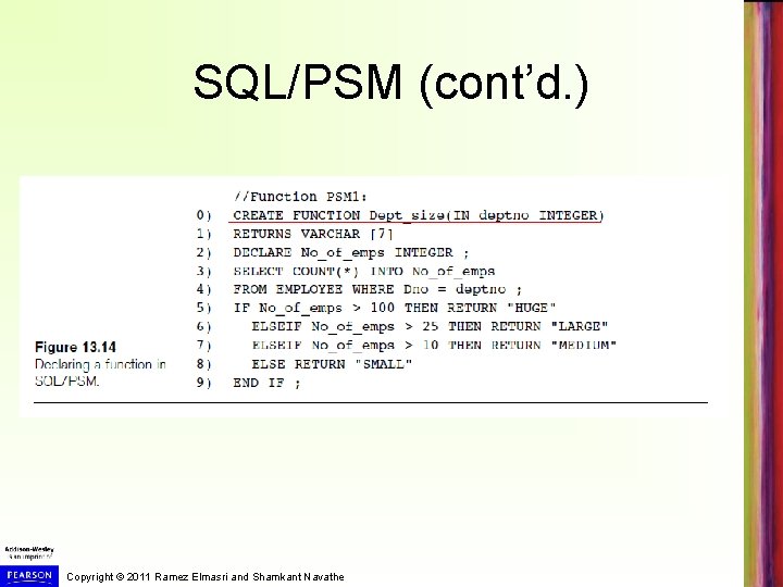 SQL/PSM (cont’d. ) Copyright © 2011 Ramez Elmasri and Shamkant Navathe 