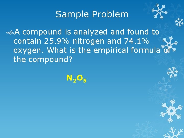 Sample Problem A compound is analyzed and found to contain 25. 9% nitrogen and