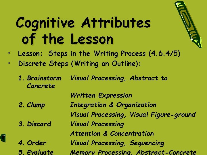 • • Cognitive Attributes of the Lesson: Steps in the Writing Process (4. • • Cognitive Attributes of the Lesson: Steps in the Writing Process (4.