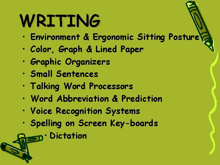 WRITING • • Environment & Ergonomic Sitting Posture Color, Graph & Lined Paper Graphic WRITING • • Environment & Ergonomic Sitting Posture Color, Graph & Lined Paper Graphic