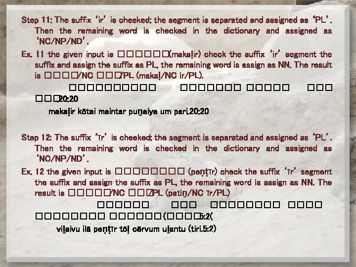 Step 11: The suffix ‘ir’ is cheeked; the segment is separated and assigned as