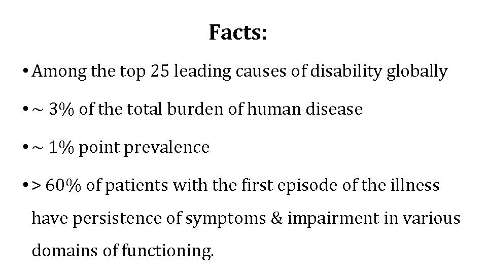 Facts:   • Among the top 25 leading causes of disability globally • ~