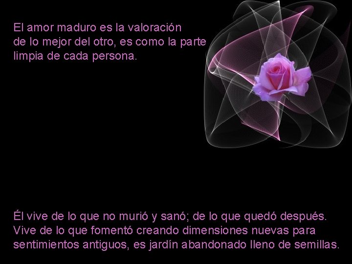 El amor maduro es la valoración de lo mejor del otro, es como la