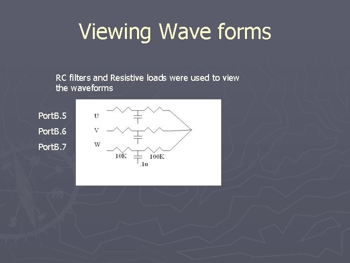 Viewing Wave forms RC filters and Resistive loads were used to view the waveforms
