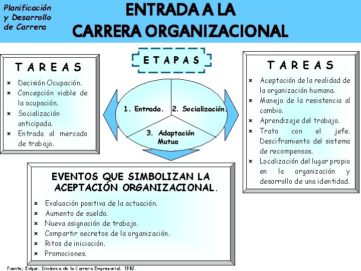 Planificación y Desarrollo de Carrera ENTRADA A LA CARRERA ORGANIZACIONAL E T A P Planificación y Desarrollo de Carrera ENTRADA A LA CARRERA ORGANIZACIONAL E T A P
