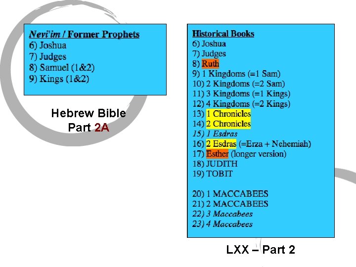 Hebrew Bible Part 2 A LXX – Part 2 