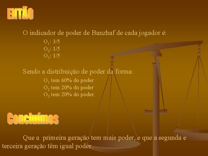 O indicador de poder de Banzhaf de cada jogador é: O 1: 3/5 O