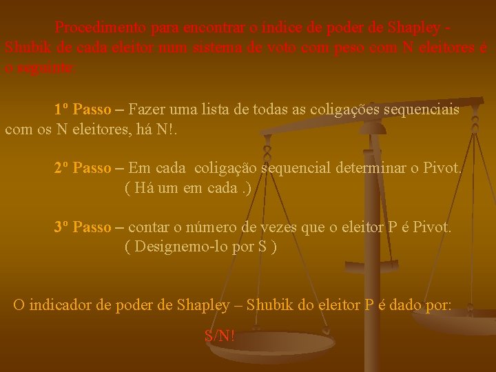 Procedimento para encontrar o índice de poder de Shapley - Shubik de cada eleitor