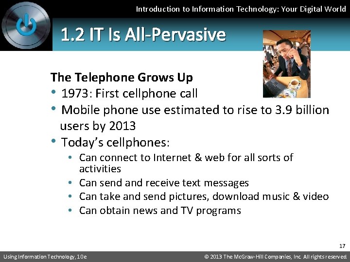 Introduction to Information Technology: Your Digital World 1. 2 IT Is All-Pervasive The Telephone