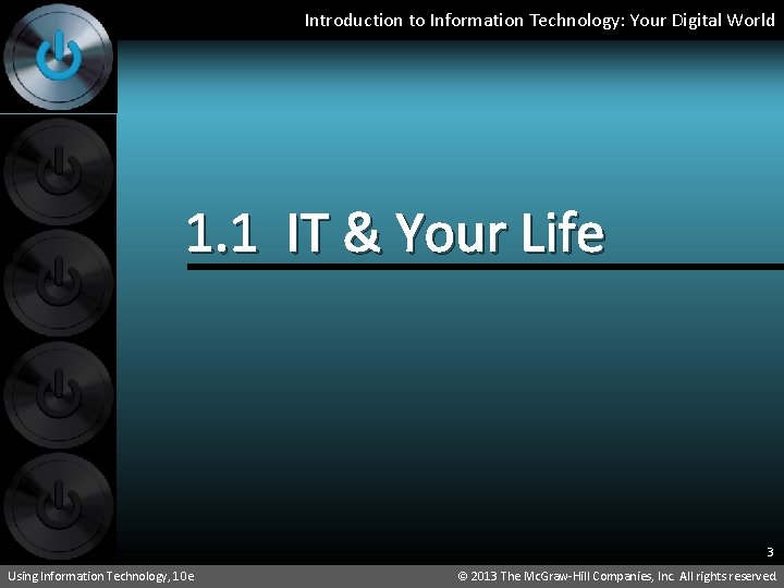 Introduction to Information Technology: Your Digital World 1. 1 IT & Your Life 3