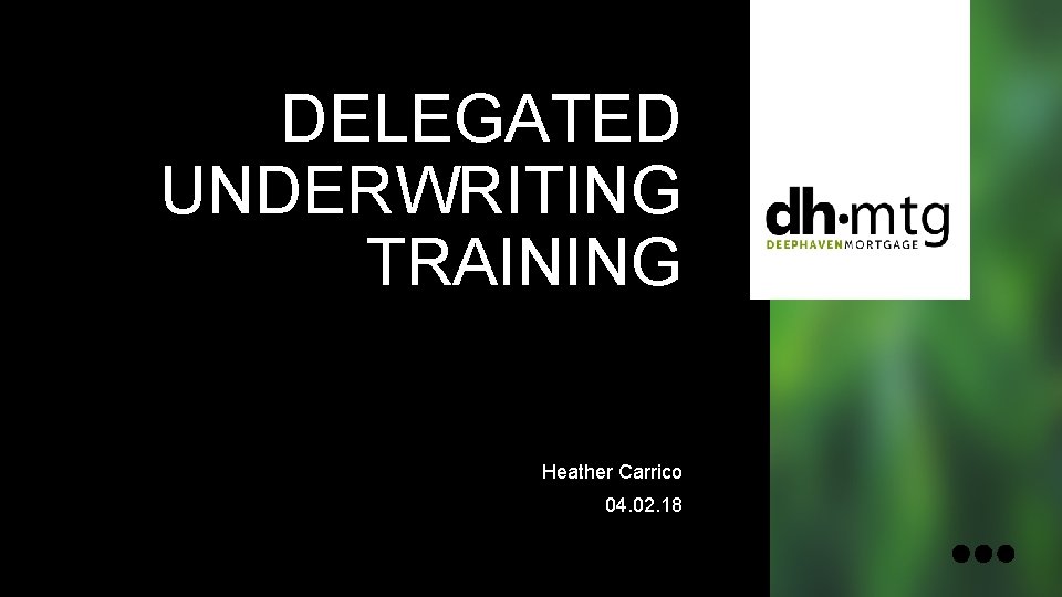 DELEGATED UNDERWRITING TRAINING Heather Carrico 04. 02. 18 