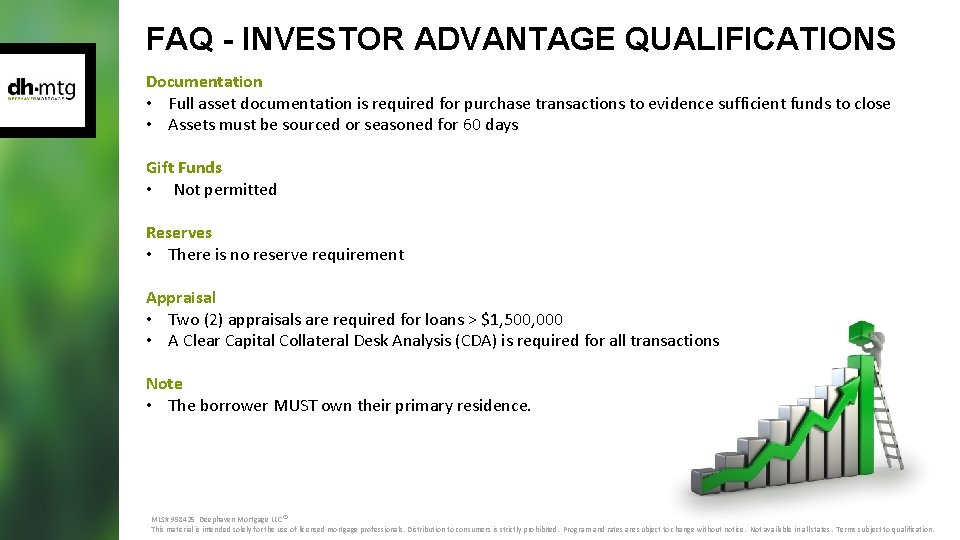 FAQ - INVESTOR ADVANTAGE QUALIFICATIONS Documentation • Full asset documentation is required for purchase