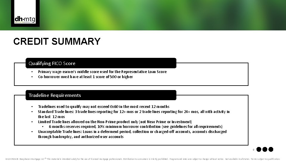 CREDIT SUMMARY Qualifying FICO Score • • Primary wage-earner's middle score used for the