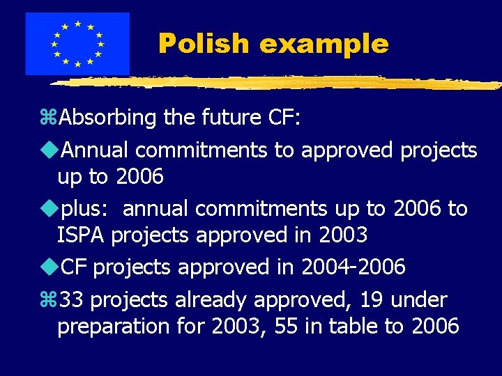 Polish example z. Absorbing the future CF: u. Annual commitments to approved projects up