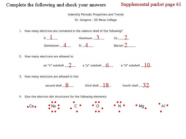 Supplemental packet page 61 Complete the following and check your answers 1 3 4