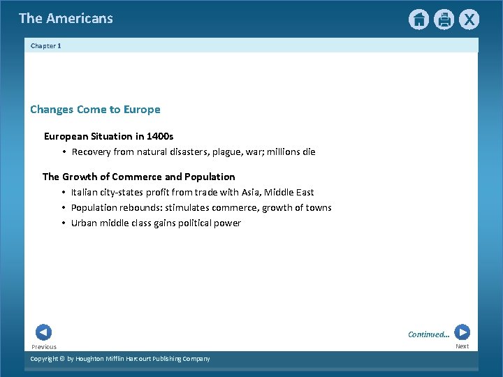 The Americans Chapter 1 Changes Come to European Situation in 1400 s • Recovery