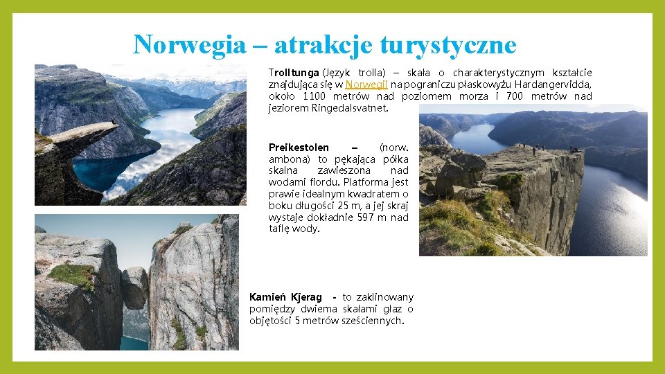 Norwegia – atrakcje turystyczne Trolltunga (Język trolla) – skała o charakterystycznym kształcie znajdująca się