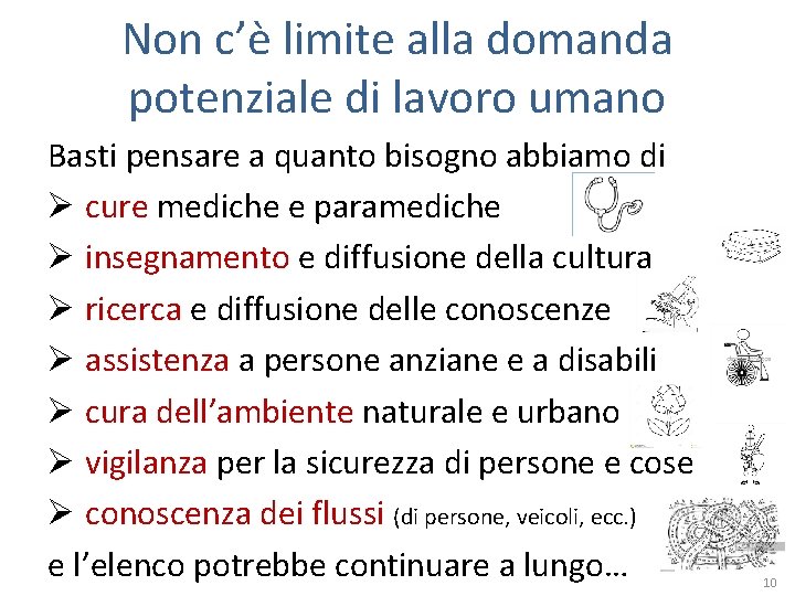 Non c’è limite alla domanda potenziale di lavoro umano Basti pensare a quanto bisogno