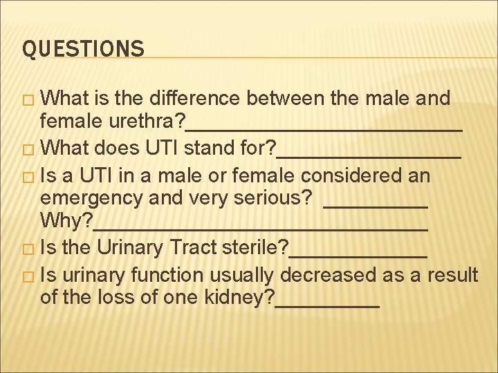 QUESTIONS � What is the difference between the male and female urethra? ____________ �