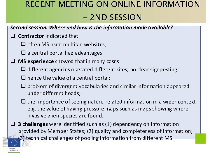 RECENT MEETING ON ONLINE INFORMATION – 2 ND SESSION Second session: Where and how