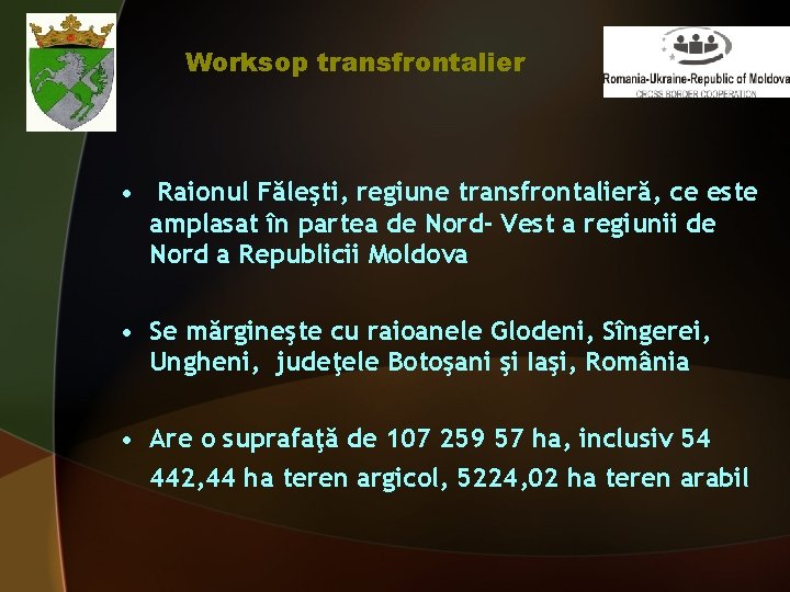 Worksop transfrontalier • Raionul Făleşti, regiune transfrontalieră, ce este amplasat în partea de Nord-