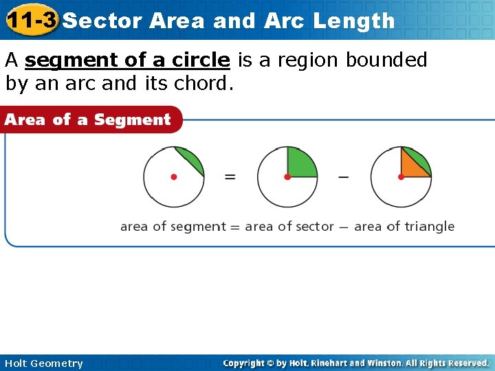 11 -3 Sector Area and Arc Length A segment of a circle is a 11 -3 Sector Area and Arc Length A segment of a circle is a