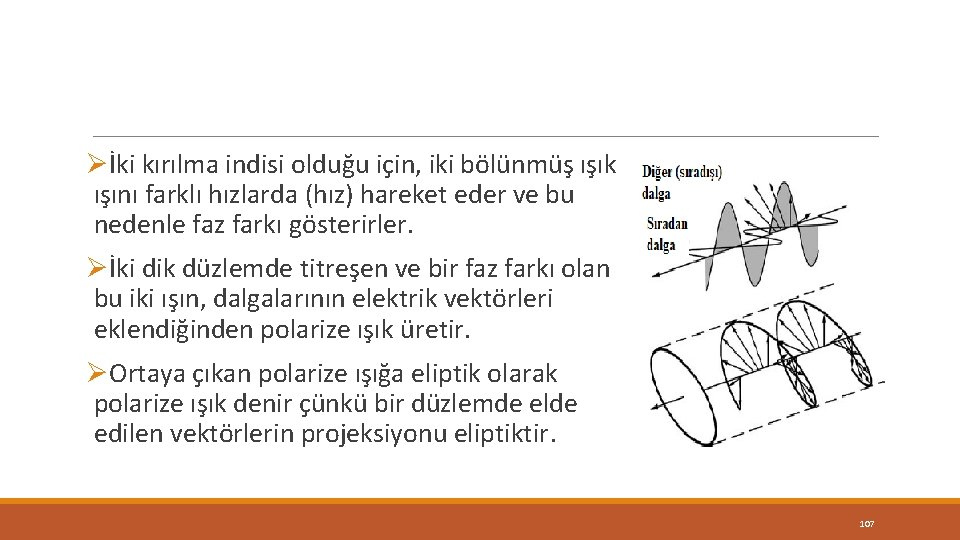 Øİki kırılma indisi olduğu için, iki bölünmüş ışık ışını farklı hızlarda (hız) hareket eder Øİki kırılma indisi olduğu için, iki bölünmüş ışık ışını farklı hızlarda (hız) hareket eder