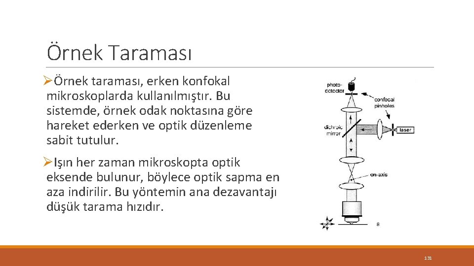 Örnek Taraması ØÖrnek taraması, erken konfokal mikroskoplarda kullanılmıştır. Bu sistemde, örnek odak noktasına göre Örnek Taraması ØÖrnek taraması, erken konfokal mikroskoplarda kullanılmıştır. Bu sistemde, örnek odak noktasına göre