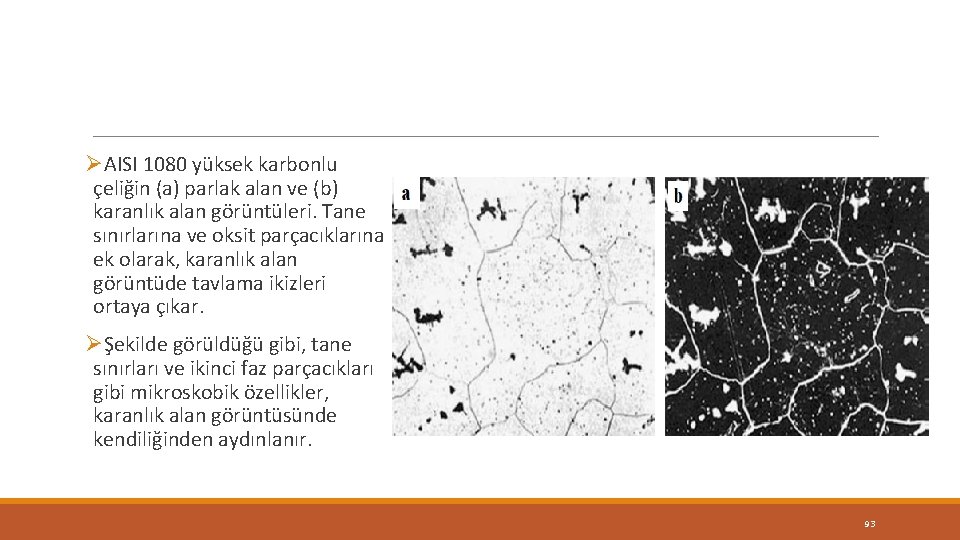 ØAISI 1080 yüksek karbonlu çeliğin (a) parlak alan ve (b) karanlık alan görüntüleri. Tane ØAISI 1080 yüksek karbonlu çeliğin (a) parlak alan ve (b) karanlık alan görüntüleri. Tane