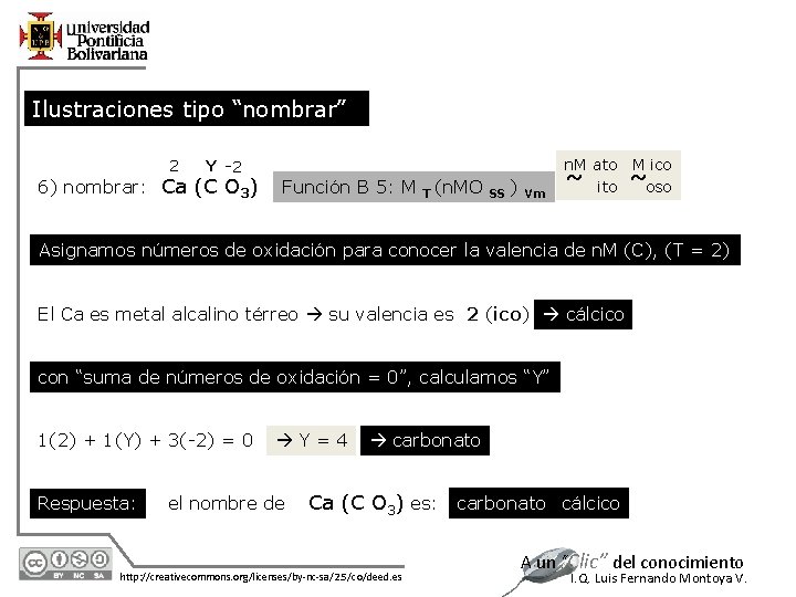 Ilustraciones tipo “nombrar” 2 Y -2 6) nombrar: Ca (C O 3) Función B