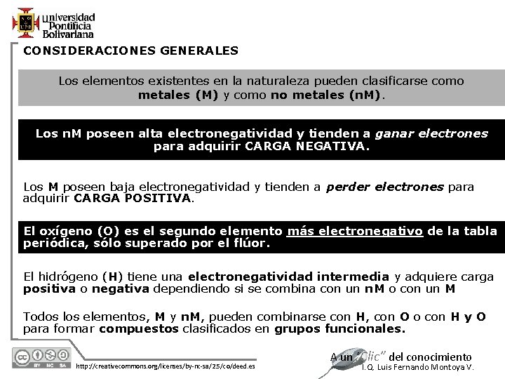 CONSIDERACIONES GENERALES Los elementos existentes en la naturaleza pueden clasificarse como metales (M) y