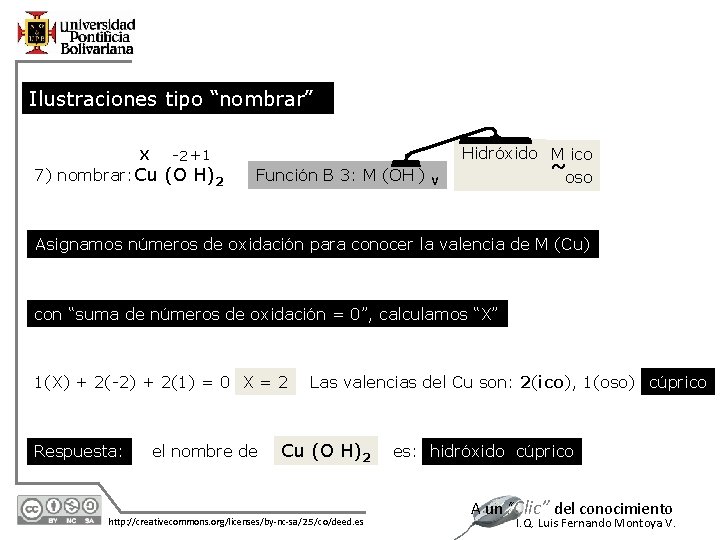 Ilustraciones tipo “nombrar” X -2 +1 7) nombrar: Cu (O H)2 Función B 3: