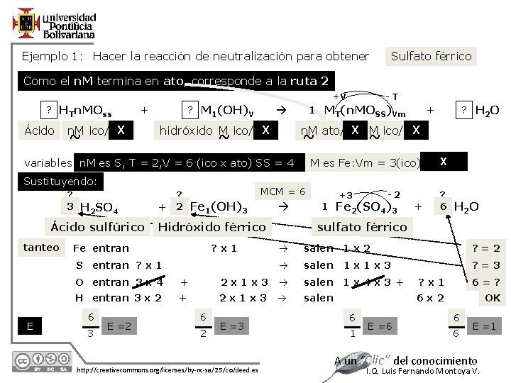 Ejemplo 1: Hacer la reacción de neutralización para obtener Sulfato férrico Como el n.