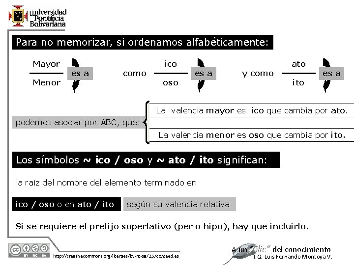 Para no memorizar, si ordenamos alfabéticamente: Mayor Menor ico es a como oso ato