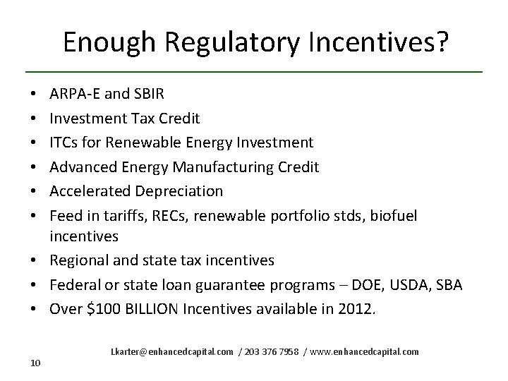 Enough Regulatory Incentives? ARPA-E and SBIR Investment Tax Credit ITCs for Renewable Energy Investment